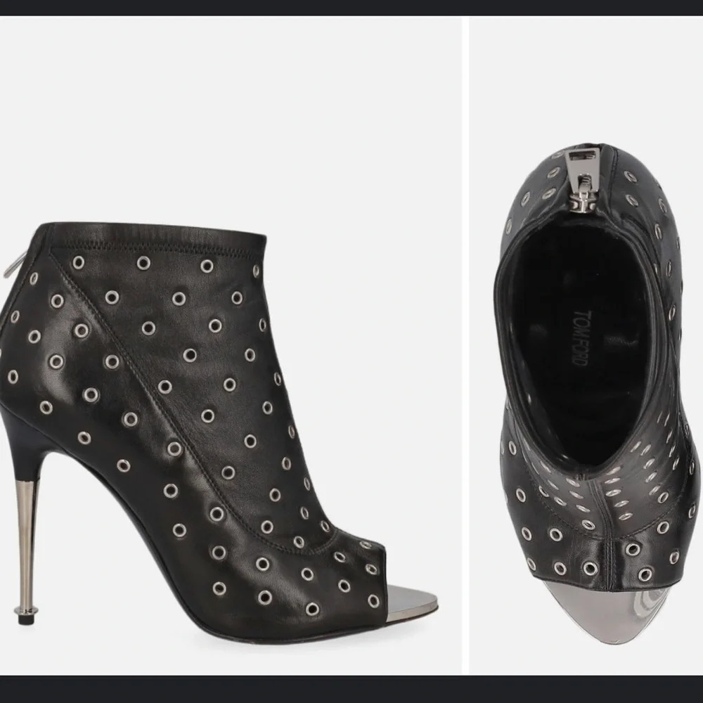 Tom Ford Peep-Toe Leather Grommet Bootie